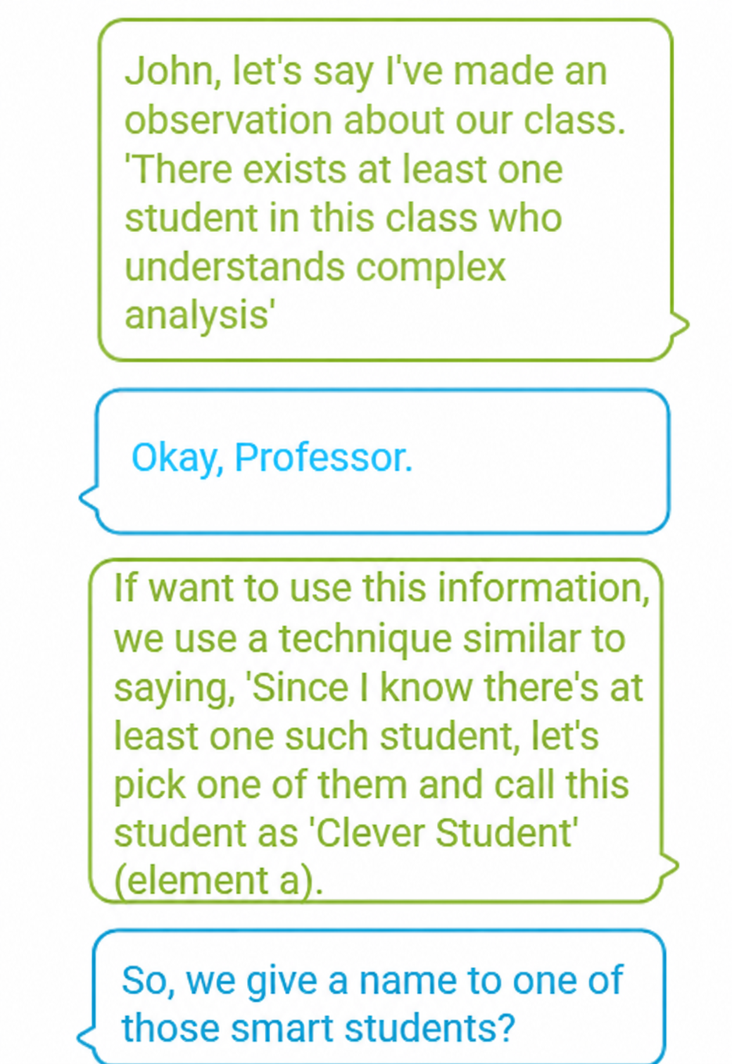 Lecture slide explaining existential witness choice